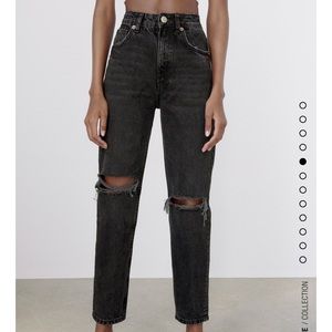 Zara Ripped Mom Fit Jeans - Black
